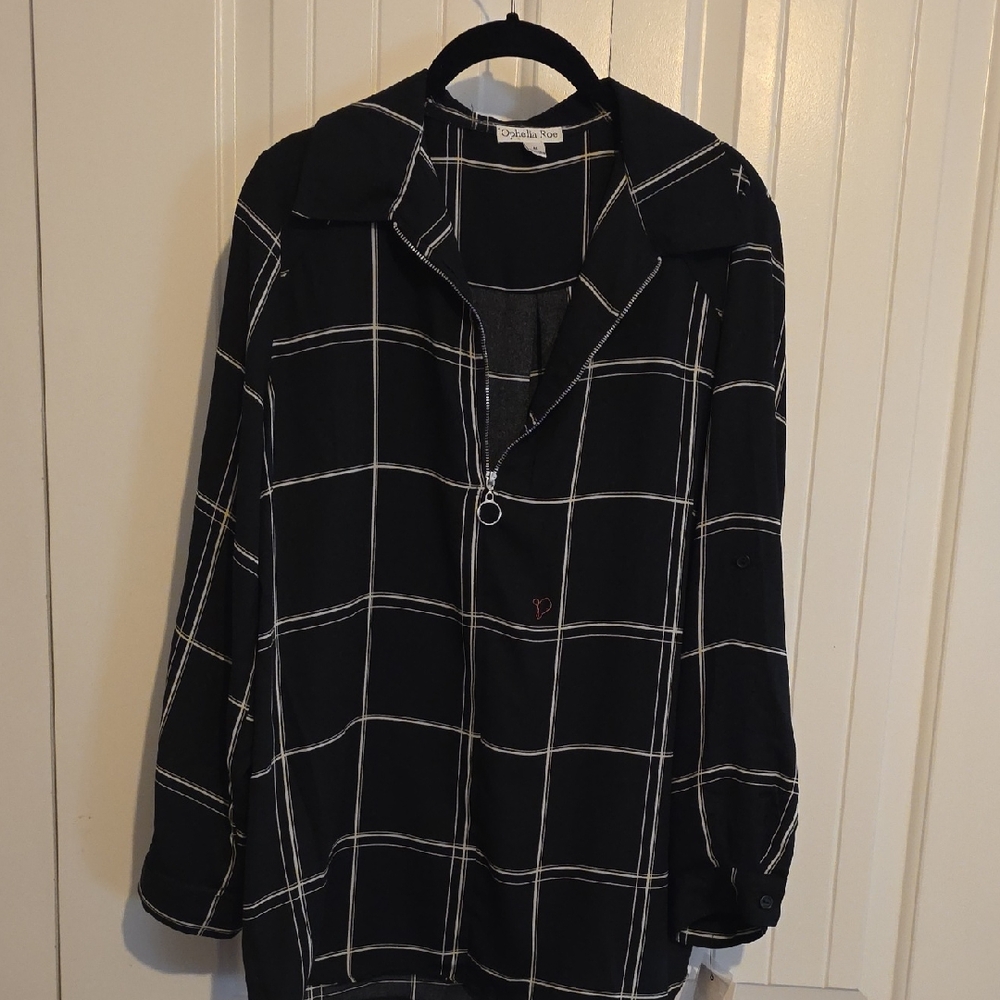 Black and White Plaid Women's Blouse